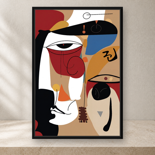 Silent Dialogue Framed Canvas Wall Art – Modern Abstract Face Artwork