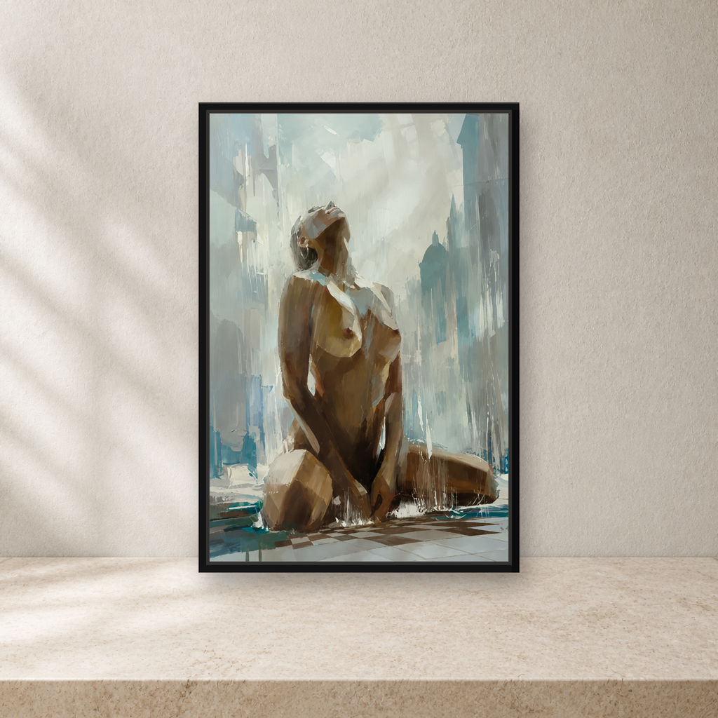 Rainfall Muse Framed Canvas Wall Art – Modern Figurative Woman Artwork