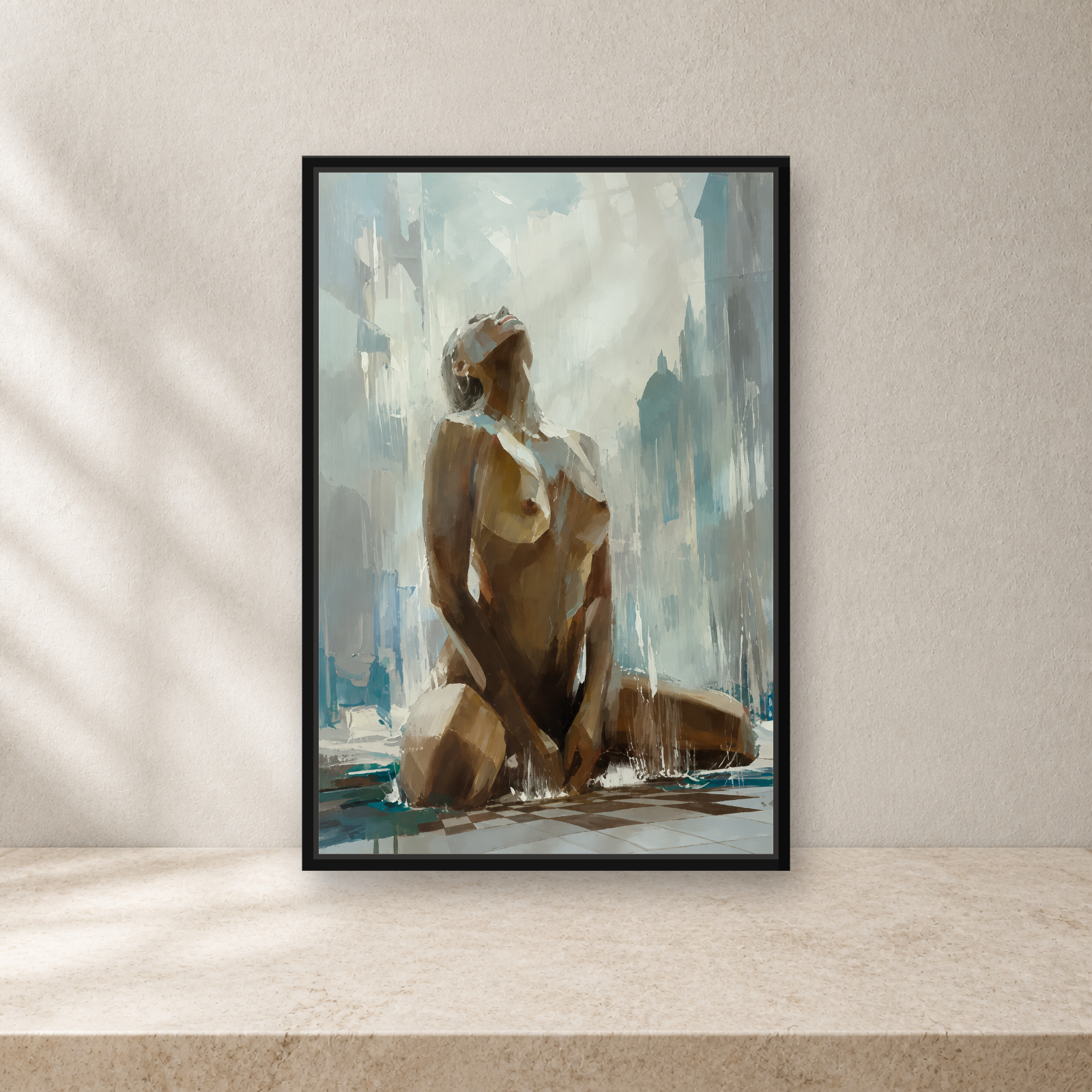 Rainfall Muse Framed Canvas Wall Art – Modern Figurative Woman Artwork