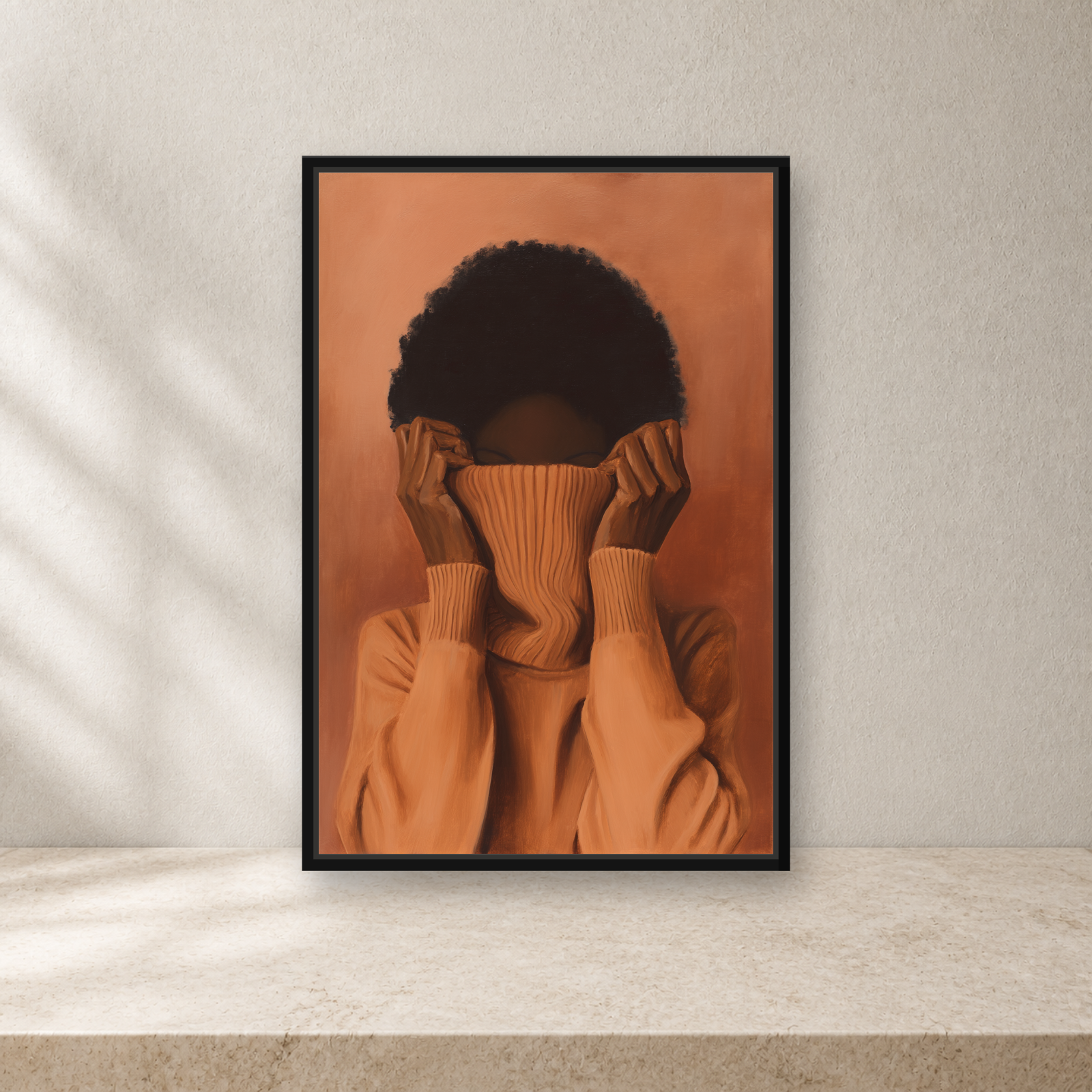 Black Orange Woman Framed Canvas Wall Art – Minimalist Figurative Portrait