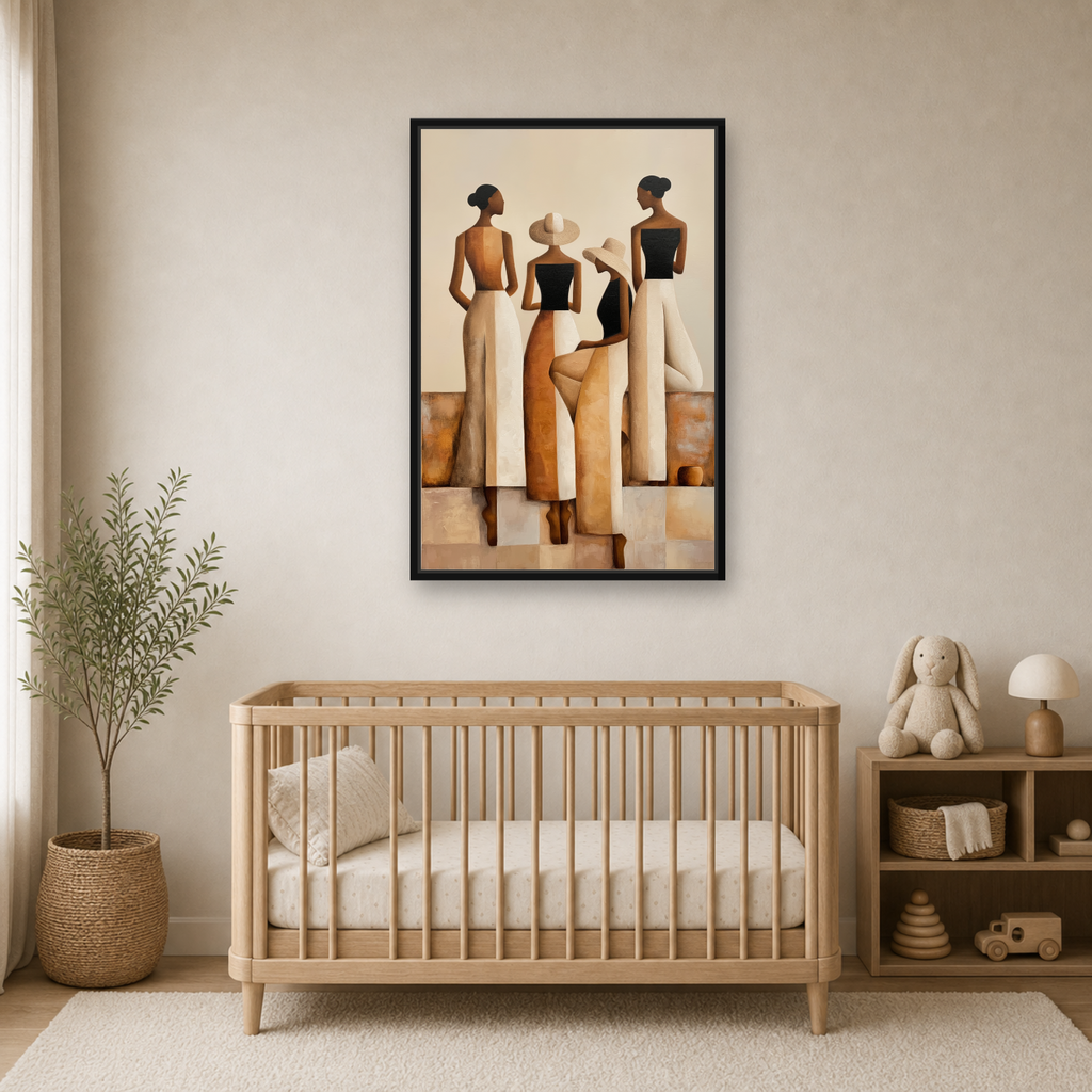 Sisterhood in Neutrals Framed Canvas Wall Art – Elegant Figurative Artwork