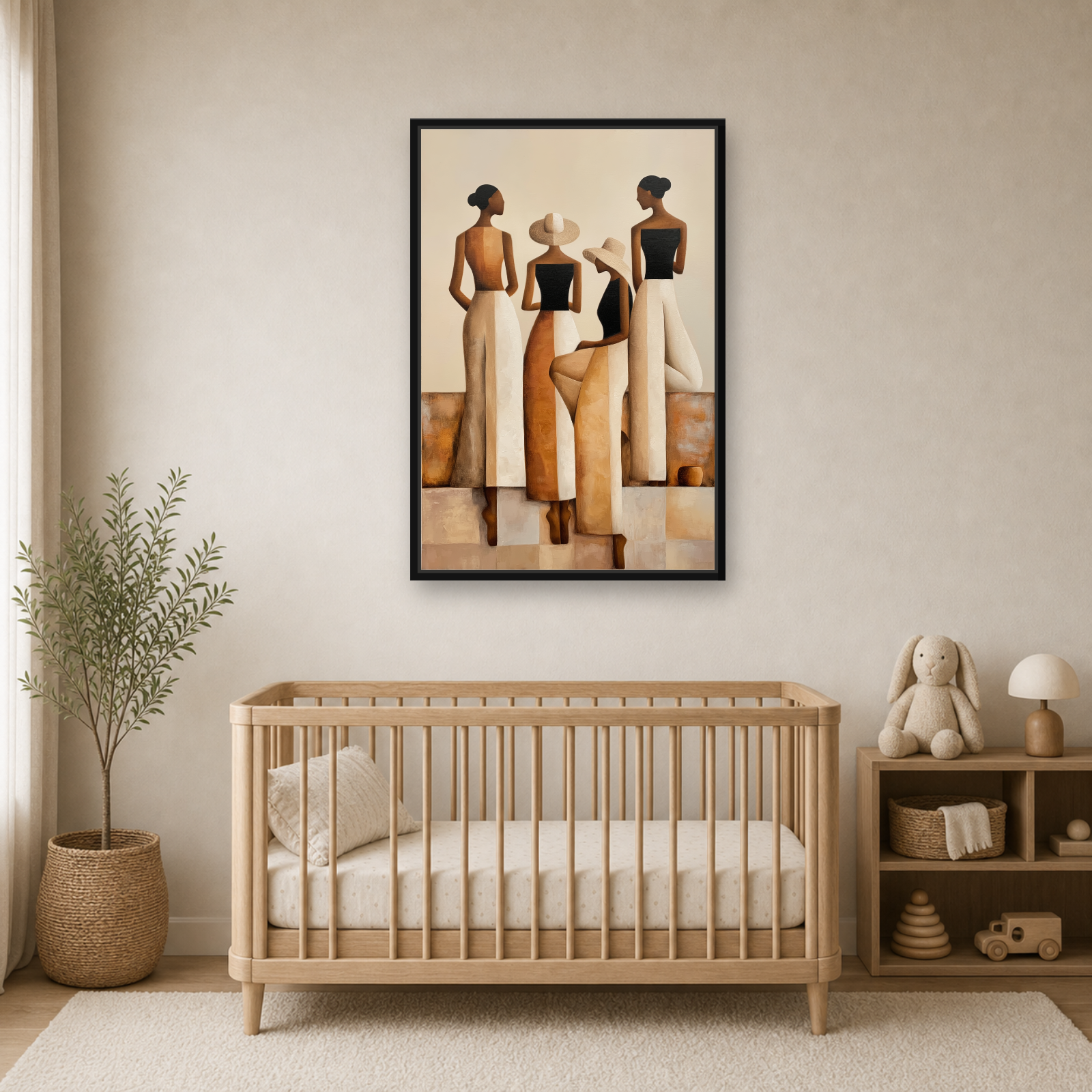 Sisterhood in Neutrals Framed Canvas Wall Art – Elegant Figurative Artwork