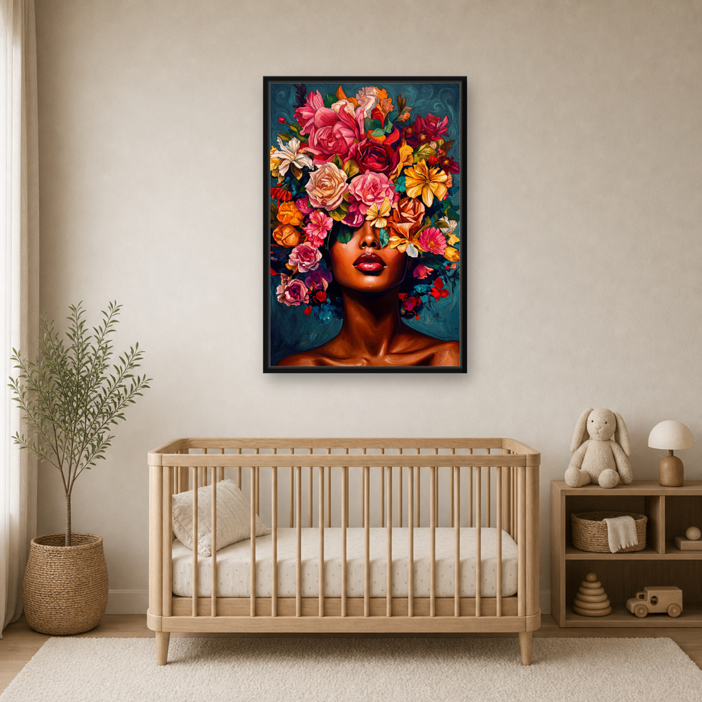 Floral Muse Framed Canvas Wall Art – Elegant Botanical Woman Portrait