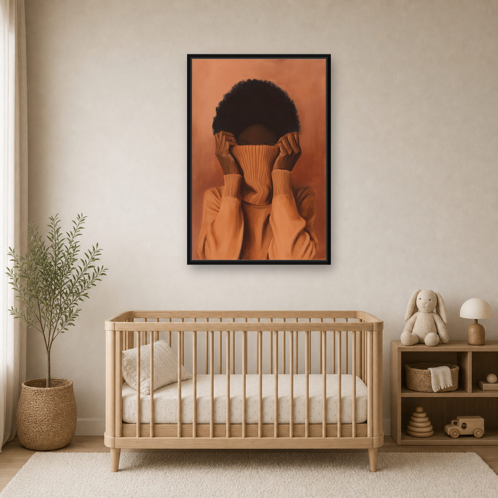 Black Orange Woman Framed Canvas Wall Art – Minimalist Figurative Portrait