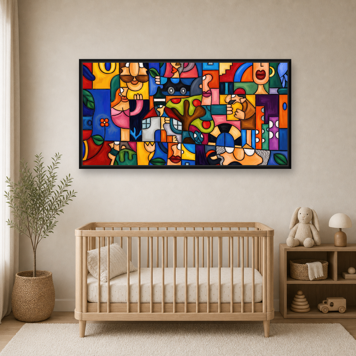 Geometry Framed Canvas Wall Art – Colorful Cubist Abstract Artwork