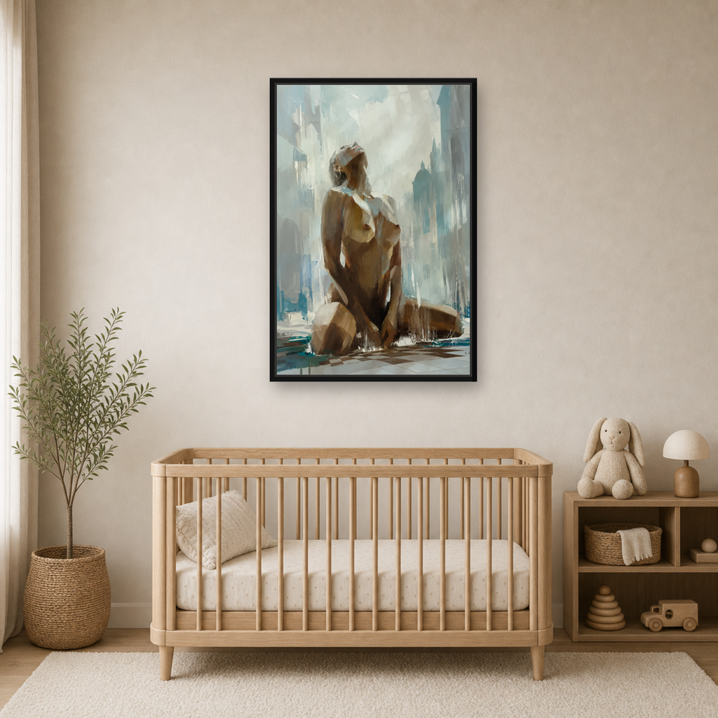 Rainfall Muse Framed Canvas Wall Art – Modern Figurative Woman Artwork
