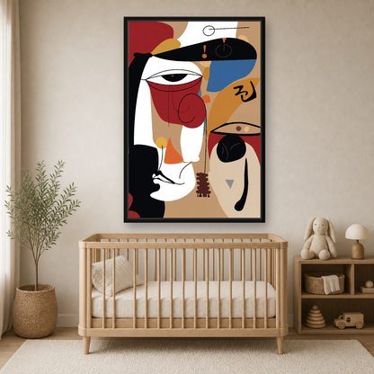 Silent Dialogue Framed Canvas Wall Art – Modern Abstract Face Artwork
