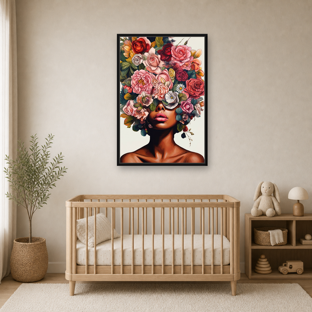 Floral Muse Framed Canvas Wall Art – Elegant Botanical Woman Portrait