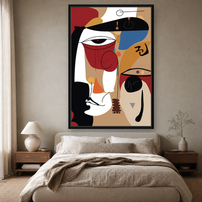 Silent Dialogue Framed Canvas Wall Art – Modern Abstract Face Artwork