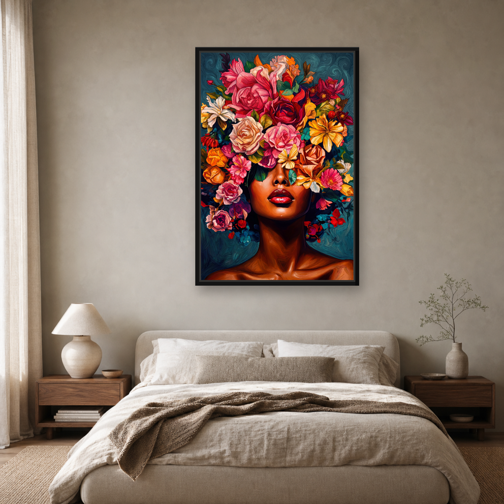Floral Muse Framed Canvas Wall Art – Elegant Botanical Woman Portrait