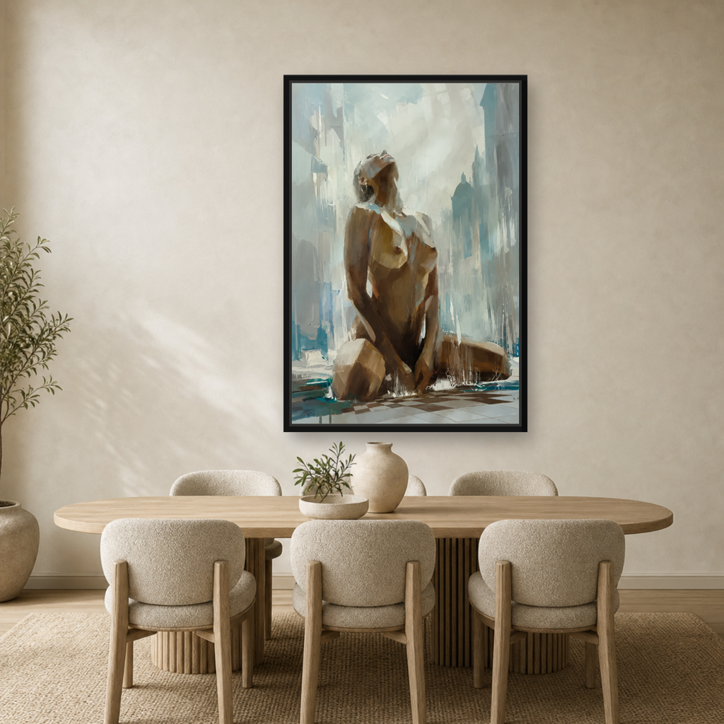 Rainfall Muse Framed Canvas Wall Art – Modern Figurative Woman Artwork