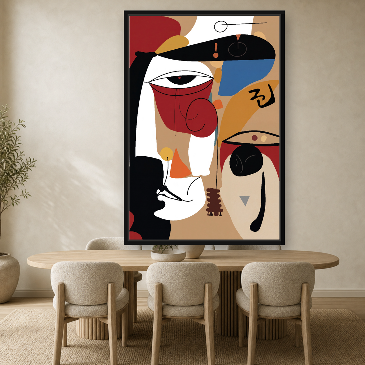 Silent Dialogue Framed Canvas Wall Art – Modern Abstract Face Artwork