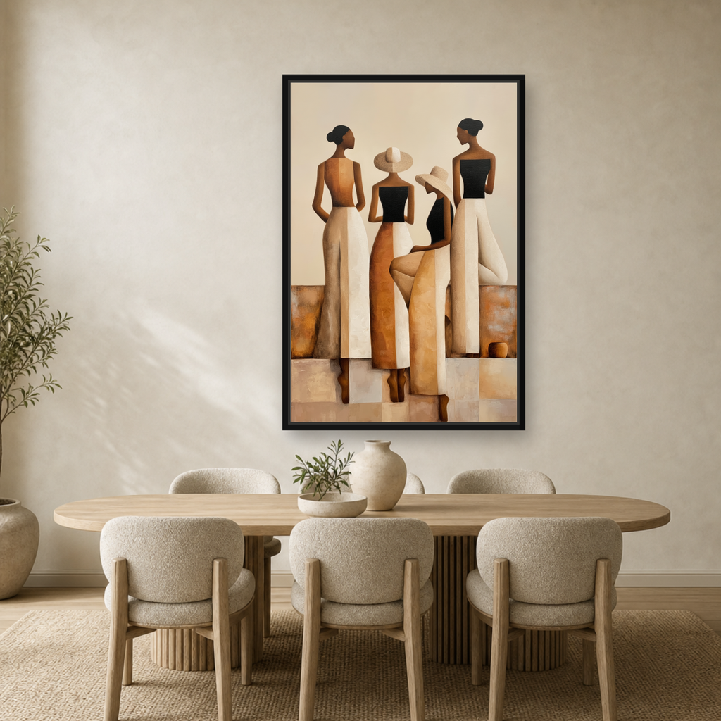 Sisterhood in Neutrals Framed Canvas Wall Art – Elegant Figurative Artwork