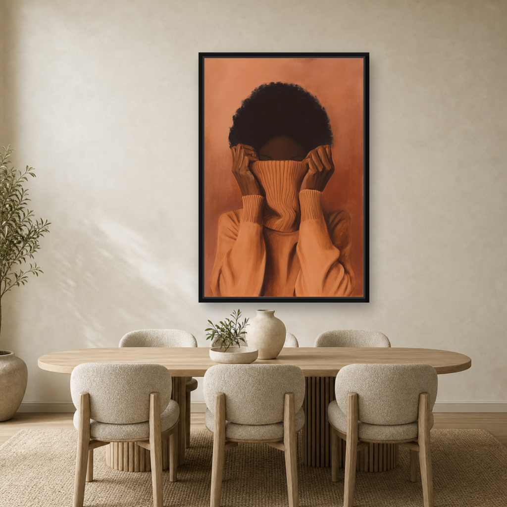 Black Orange Woman Framed Canvas Wall Art – Minimalist Figurative Portrait