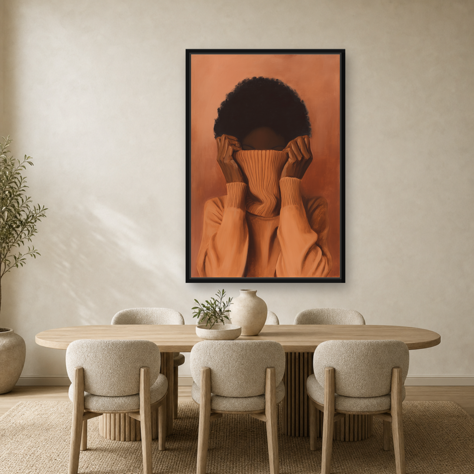 Black Orange Woman Framed Canvas Wall Art – Minimalist Figurative Portrait
