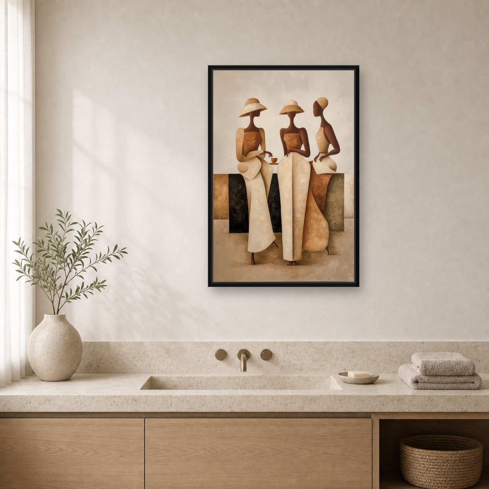 Sisterhood in Neutrals Framed Canvas Wall Art – Elegant Figurative Artwork (Copy)