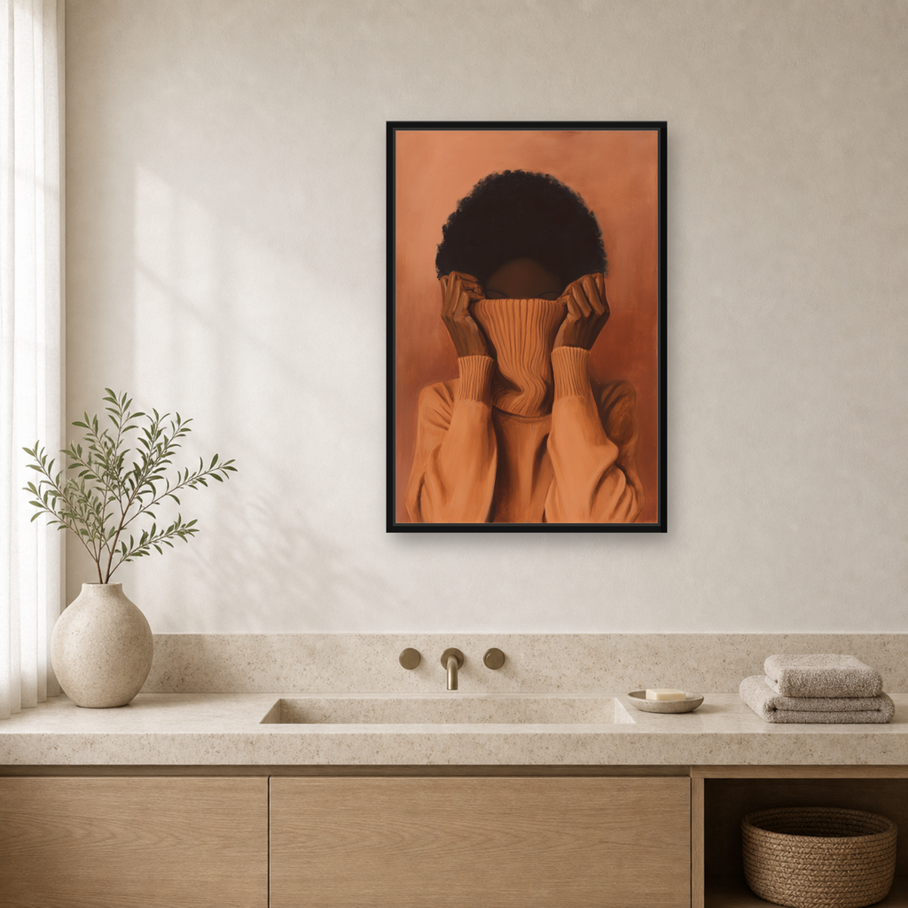 Black Orange Woman Framed Canvas Wall Art – Minimalist Figurative Portrait
