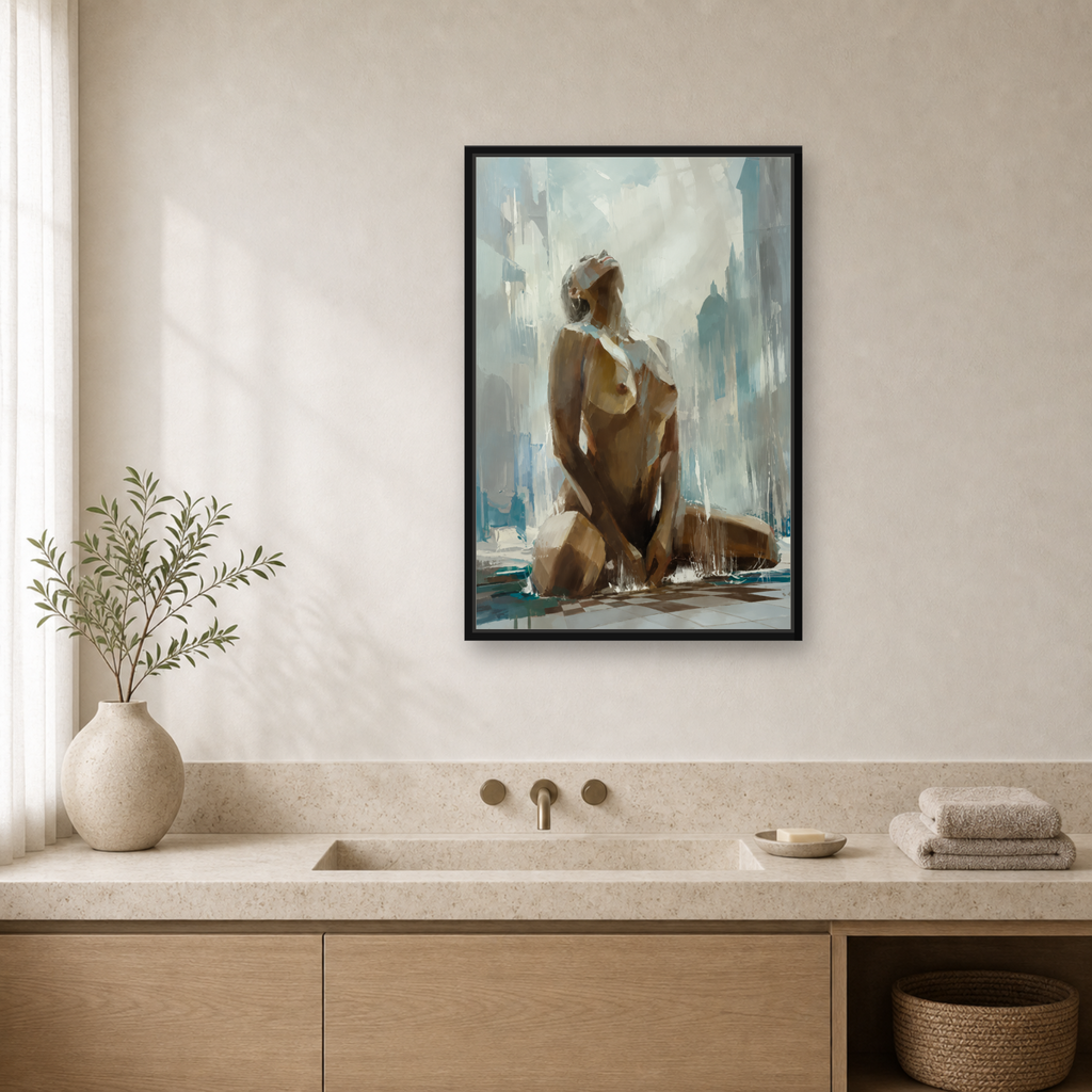 Rainfall Muse Framed Canvas Wall Art – Modern Figurative Woman Artwork