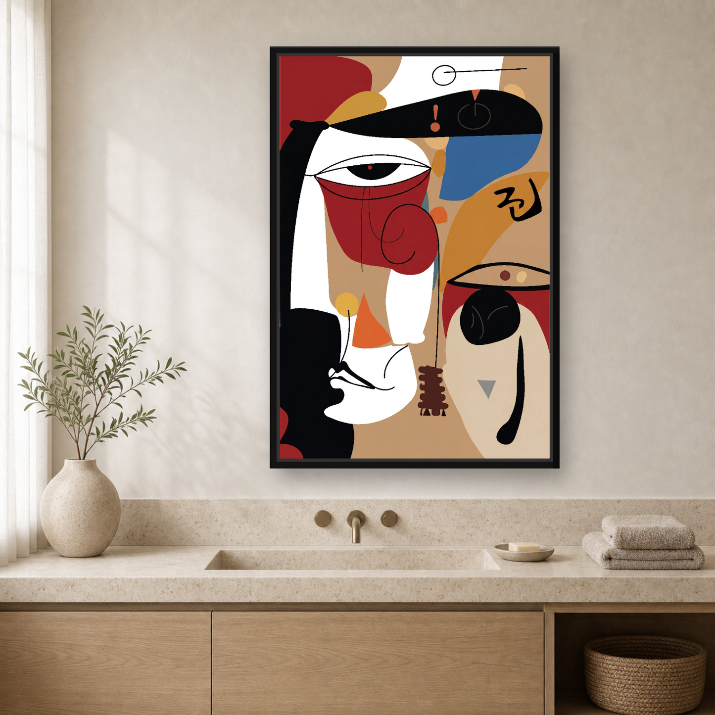 Silent Dialogue Framed Canvas Wall Art – Modern Abstract Face Artwork