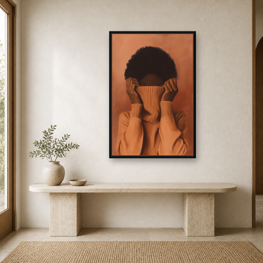 Black Orange Woman Framed Canvas Wall Art – Minimalist Figurative Portrait