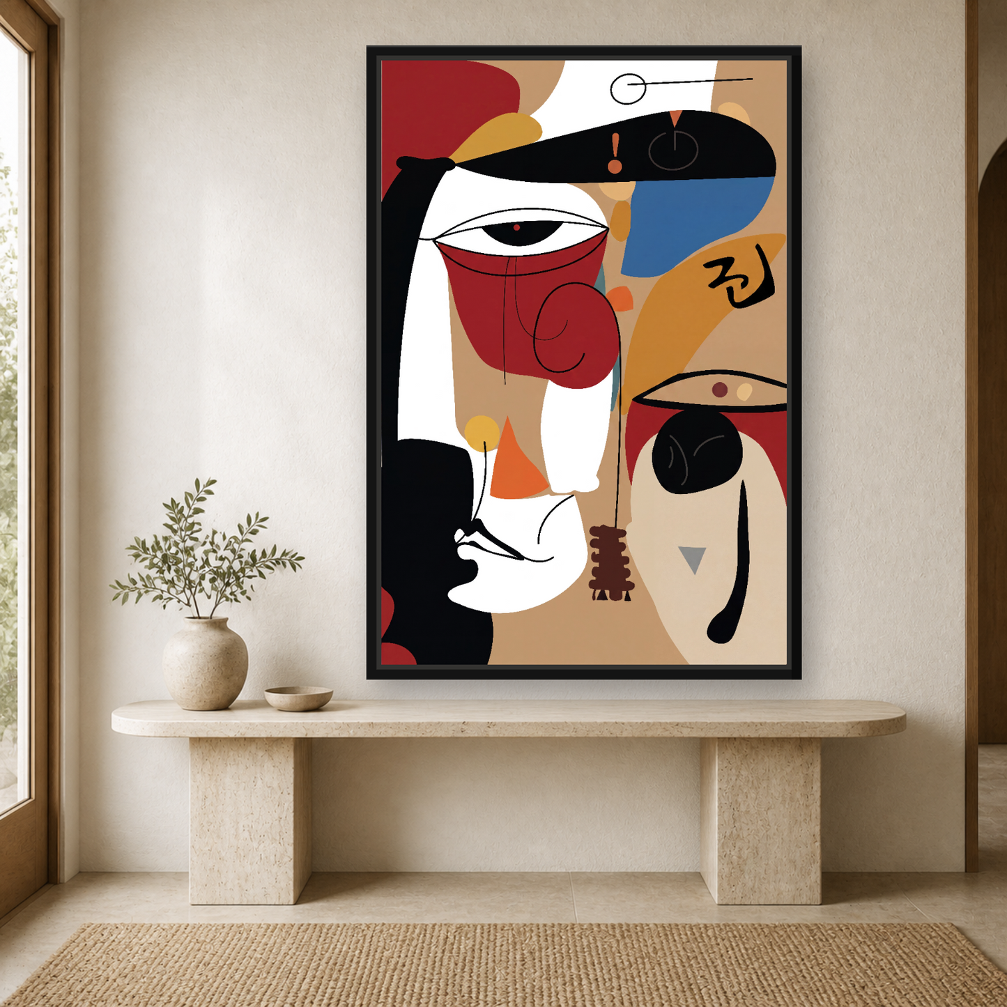 Silent Dialogue Framed Canvas Wall Art – Modern Abstract Face Artwork