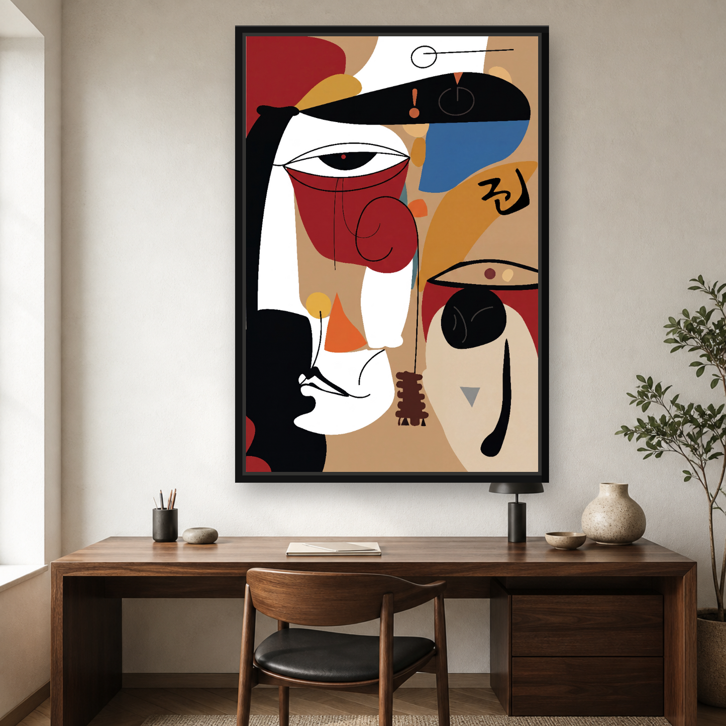 Silent Dialogue Framed Canvas Wall Art – Modern Abstract Face Artwork