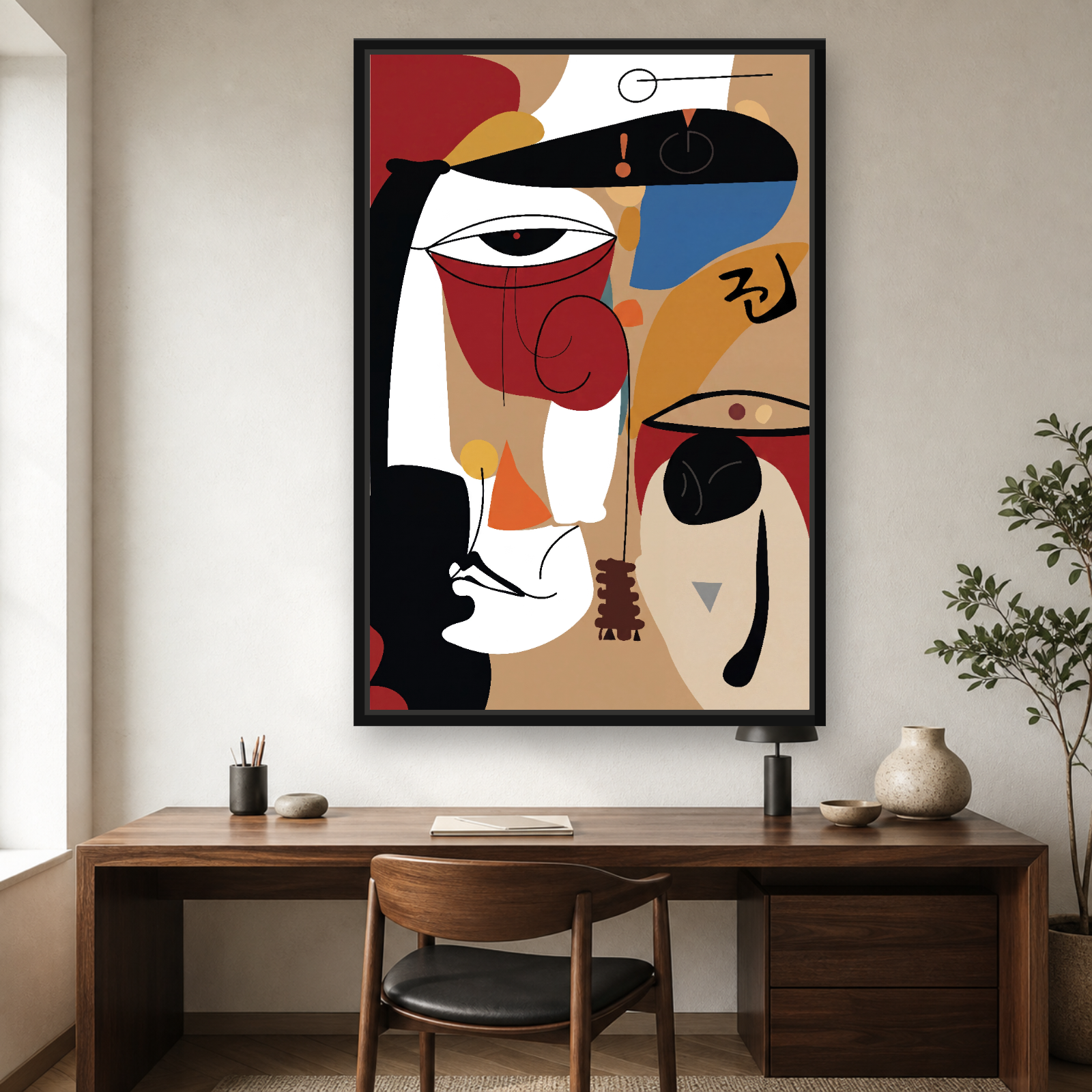 Silent Dialogue Framed Canvas Wall Art – Modern Abstract Face Artwork