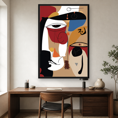 Silent Dialogue Framed Canvas Wall Art – Modern Abstract Face Artwork