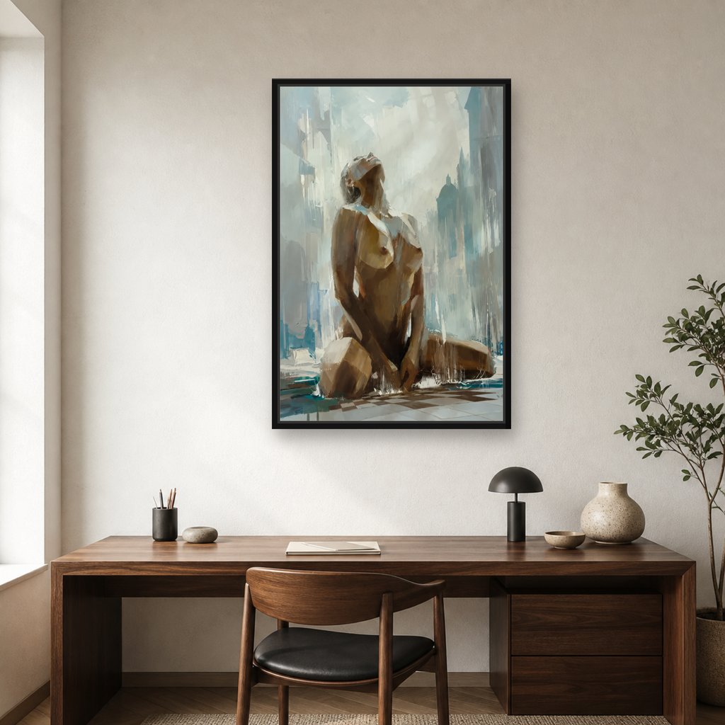 Rainfall Muse Framed Canvas Wall Art – Modern Figurative Woman Artwork