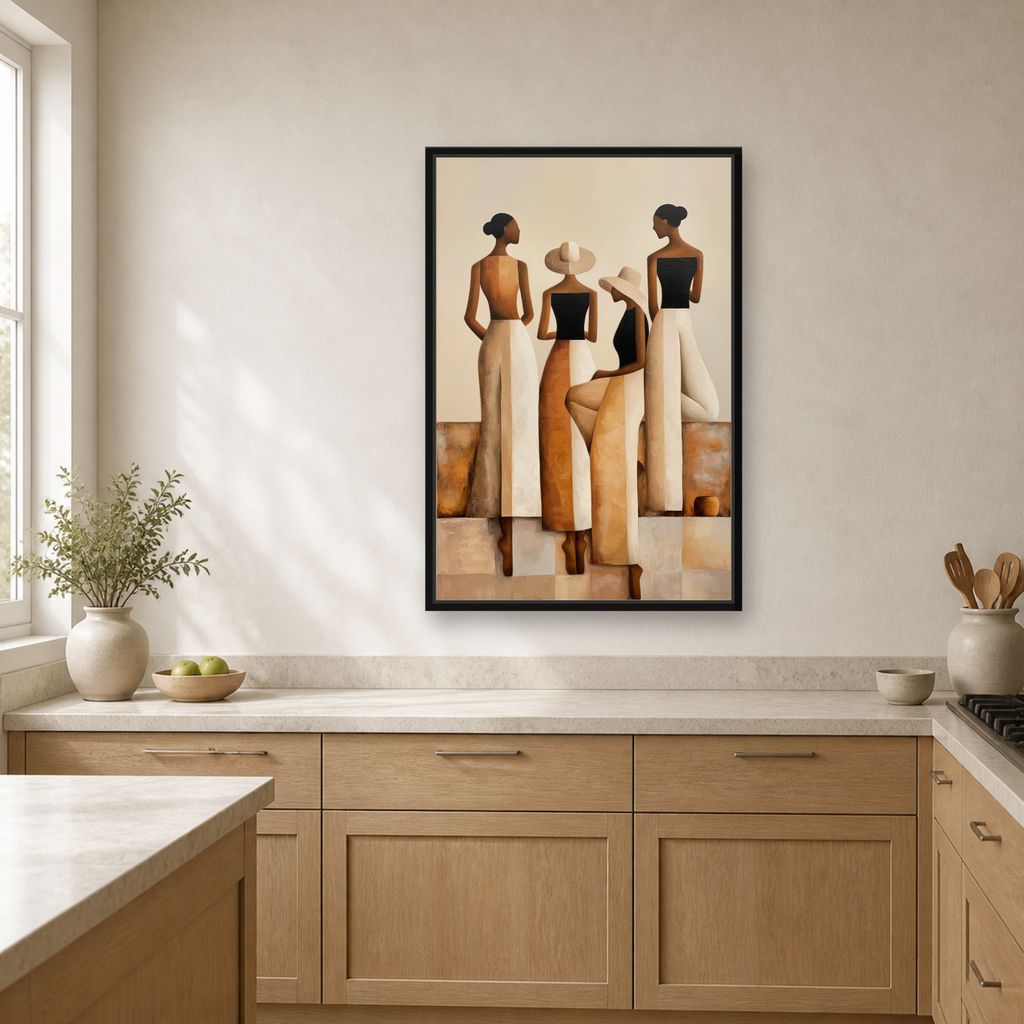 Sisterhood in Neutrals Framed Canvas Wall Art – Elegant Figurative Artwork