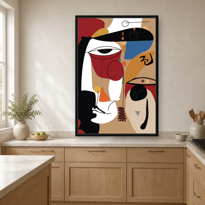 Silent Dialogue Framed Canvas Wall Art – Modern Abstract Face Artwork