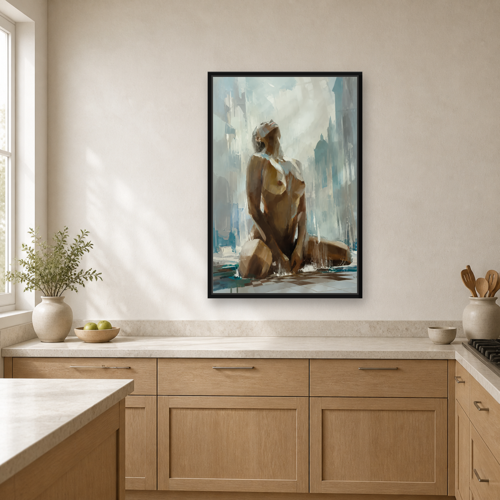 Rainfall Muse Framed Canvas Wall Art – Modern Figurative Woman Artwork