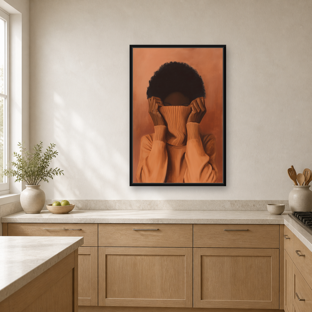 Black Orange Woman Framed Canvas Wall Art – Minimalist Figurative Portrait