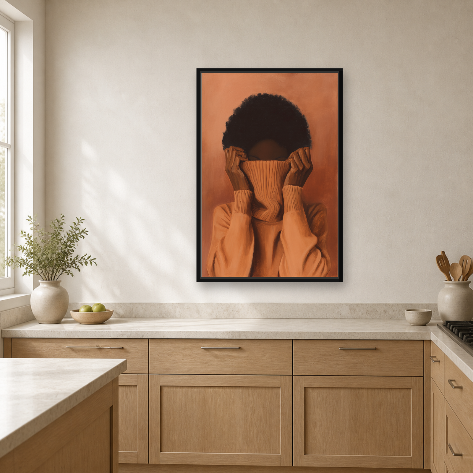 Black Orange Woman Framed Canvas Wall Art – Minimalist Figurative Portrait