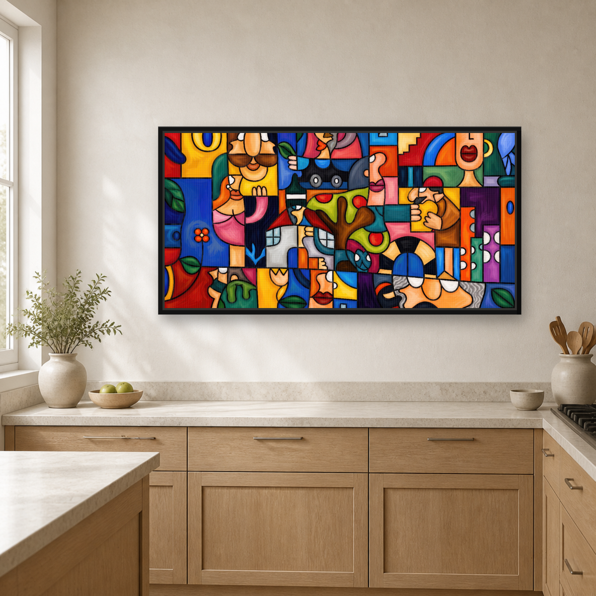 Geometry Framed Canvas Wall Art – Colorful Cubist Abstract Artwork